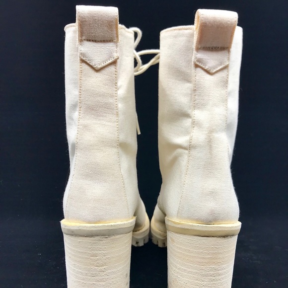 KELIAN STUDIO Off White Canvas Laced Combat Boots - Picture 5 of 8